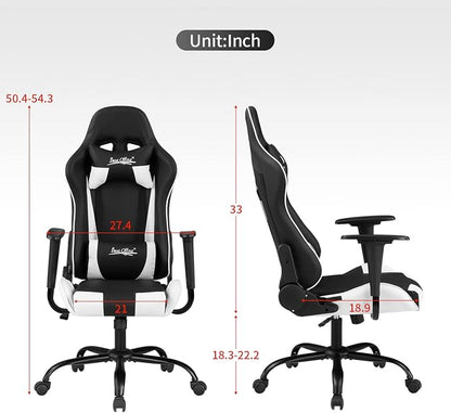 BestOffice Gaming Chair Desk Chair Ergonomic High Computer Chair with Adjustable Lumbar Support, Armrests, and Racing-Inspired Design for Office and Home Use (White)
