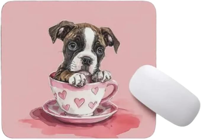 TUBBIE Basic Mousepad Puppy in Tea Cup Mouse Pad Desktop Laptop Computer Accessories Home Office Gaming Work Desk Computer Non-Slip Rubber Gift for Dogs Lover Mousepad Coffee or Tea (Boxer)