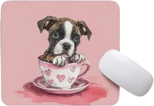TUBBIE Basic Mousepad Puppy in Tea Cup Mouse Pad Desktop Laptop Computer Accessories Home Office Gaming Work Desk Computer Non-Slip Rubber Gift for Dogs Lover Mousepad Coffee or Tea (Boxer)