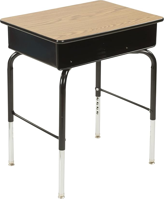 ECR4Kids Open Front Desk with Metal Storage Book Box, Adjustable, Classroom Furniture, Oak