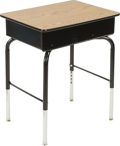 ECR4Kids Open Front Desk with Metal Storage Book Box, Adjustable, Classroom Furniture, Oak