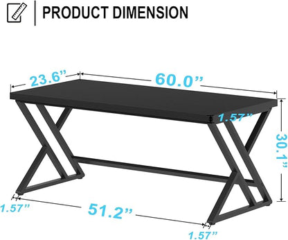 LVB Modern Black Computer Desk, Long Industrial Home Office Desk for Student, Large Metal Wood Writing Study Computer Table, Farmhouse Executive Simple Gaming PC Work Desk for Bedroom, Black, 60 Inch