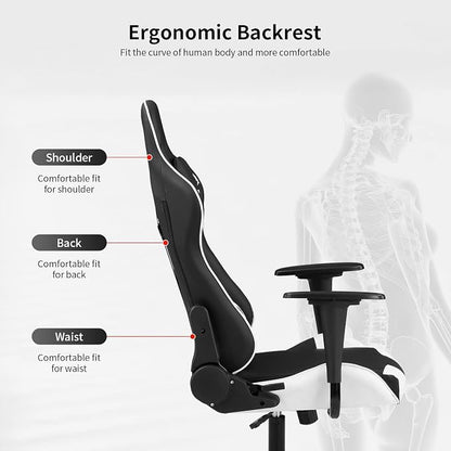 BestOffice Gaming Chair Desk Chair Ergonomic High Computer Chair with Adjustable Lumbar Support, Armrests, and Racing-Inspired Design for Office and Home Use (White)