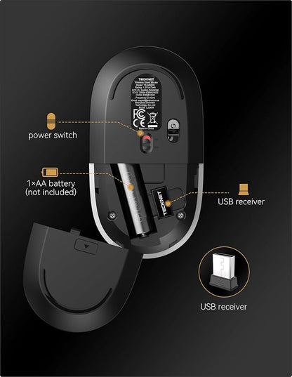 TECKNET Wireless Mouse, 2.4G Computer Mouse for Laptop, 4800 DPI Silent Mouse with USB Receiver, Slim Portable Travel Mouse Compatible with MacOS Windows Android PC Chromebook, 18 Months Battery Life