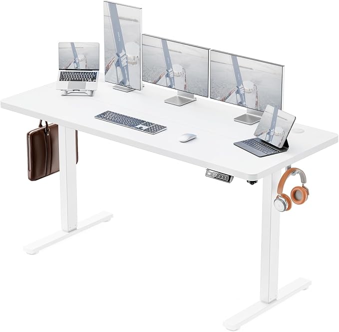 Standing Desk Electric Height Adjustable Desk 55 x 23.6 Inches Sit Stand up Desk, Computer Home Office Desk Memory Preset with Two-Piece Desktop (White, 55 * 24 Inch)