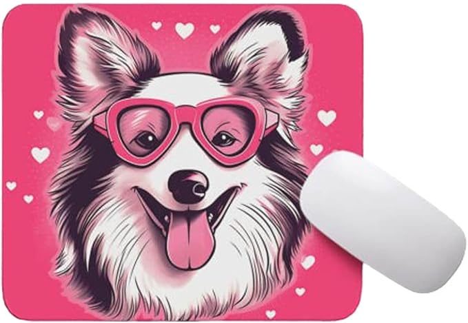Pink Mousepad Glamour Dog Shetland Sheepdog Mouse Pad for Home Office Gaming Working Desk Computer Desktop Accessories Non-Slip Rubber Mousepad for Dog Lovers