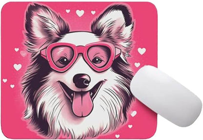 Pink Mousepad Glamour Dog Shetland Sheepdog Mouse Pad for Home Office Gaming Working Desk Computer Desktop Accessories Non-Slip Rubber Mousepad for Dog Lovers