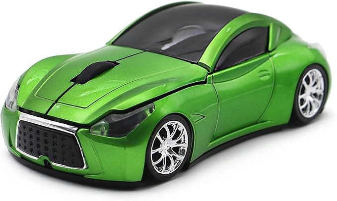 Ai5G Race Car Mouse Wireless Sports Car Shaped Mouse 2.4GHz LED Light Shining Surface Decoration Desktop Laptop Computer Mice Optical (Green)
