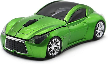 Ai5G Race Car Mouse Wireless Sports Car Shaped Mouse 2.4GHz LED Light Shining Surface Decoration Desktop Laptop Computer Mice Optical (Green)