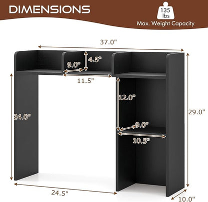 LDAILY Desktop Shelf, Multipurpose Wood Desk Hutch for Max 27" Computer Monitor, Countertop Storage Hutch with 5 Shelves, 3 Tier Desktop Display Rack for Dorm Office Home(Black)