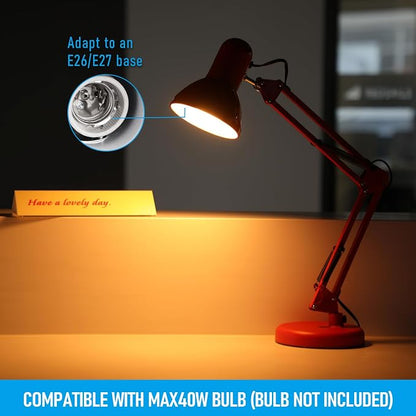 TORCHSTAR Metal Desk Lamp, Adjustable Swing Arm, E26, Red | Architect Gooseneck Multi-Joint Clip Table Lamp with Plastic Clamp, for Home Office, Work, Study, Reading, Bulbs not Included