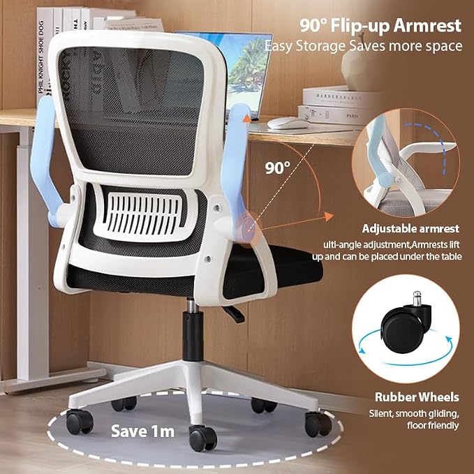 Office Chair, Ergonomic Desk Chair Breathable Mesh Chair Swivel Chair with Flip-Up Arms and Lumbar Support Computer Chair for Home Office