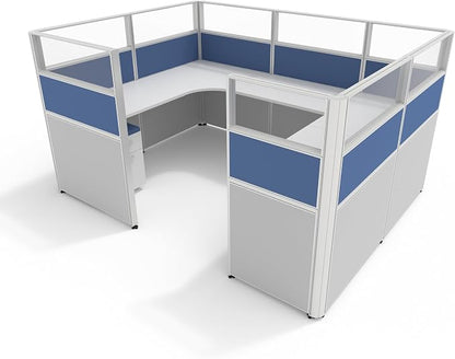 SUNLINE Office Cubicle Kit - Modular Office Furniture Kit with 7 Layout Options, Adjustable Panels and Mobile Storage, Easy-Assembly Desk System for Modern Workspaces - Blue