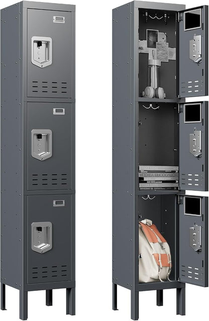 BUTISOW Metal Lockers - 66" Height Steel Lockers for Employees with 3 Door Storage Locker with Card Slot for Employees Gym School Home Office Garage - Assembly Required
