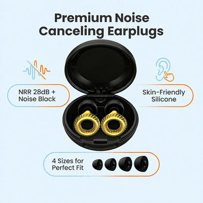 Ear Plugs for Noise Reduction – Reusable Silicone Earplugs with Filter Technology for Sleeping, Travel, Focus, Concerts & Motorcycling Ear Plug +8Tip (Round Golden)