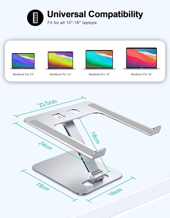 RIWUCT Foldable Aluminum Alloy Laptop Stand for Desk, Height Adjustable Ergonomic Computer Stand for Laptop, Portable Laptop Riser Holder Printer Stand Compatible with MacBook Pro Air/HP/Dell 10-16"