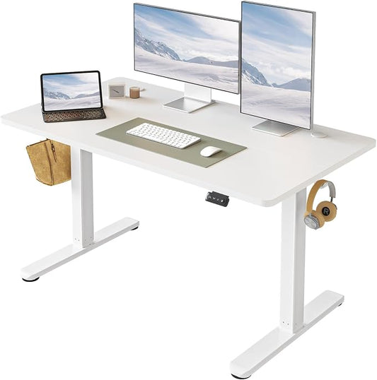 FAMISKY Electric Standing Desk, 48 x 24 Inches Height Adjustable Desk, Ergonomic Home Office Computer Workstation with Splice Board, White