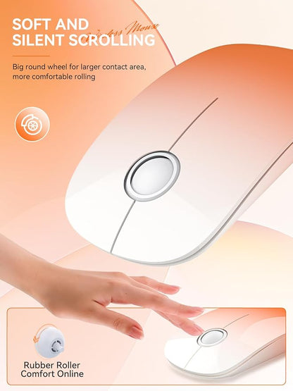 RAPIQUE Bluetooth Wireless Mouse - Dual Connectivity(BT5.1+USB), Ultra Quiet Click & 480-Hour Battery Life,1600 DPI, Portable Cordless Mouse for Mac, MacBook Pro/Air, iPad Pro/Air (Sunrise Orange)