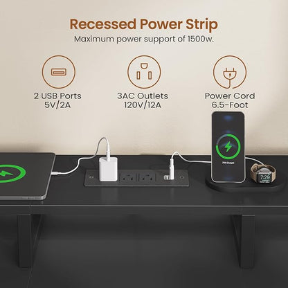 SEDETA 94.5" 2 Person Gaming Desk, Long Office Computer Desk with 8 Drawers & LED Light, Two Person Desk with Storage, Power Strip & Monitor Shelf for Home Office, Black