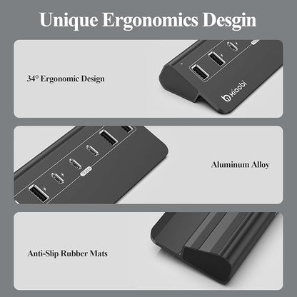 USB C Hub,USB Hub Powered with 5V 3A Power Adapter, 10Gbps USB Splitter with 4 USB-A and 3 USB-C Ports, 7-Port Type C Multiport Adapter for MacBook Air/Pro, iPhone 16/15, Laptop and More(Black)