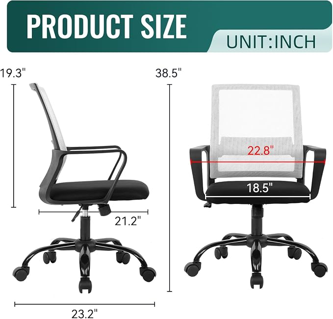 BestOffice Computer Chair Office Chair Cheap Desk Chair Swivel Rolling Ergonomic Executive Lumbar Support Task Mesh Chair Adjustable Stool for Home Office, White
