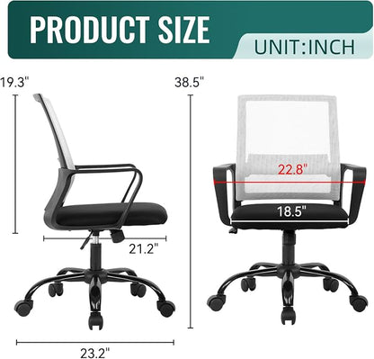 BestOffice Computer Chair Office Chair Cheap Desk Chair Swivel Rolling Ergonomic Executive Lumbar Support Task Mesh Chair Adjustable Stool for Home Office, White
