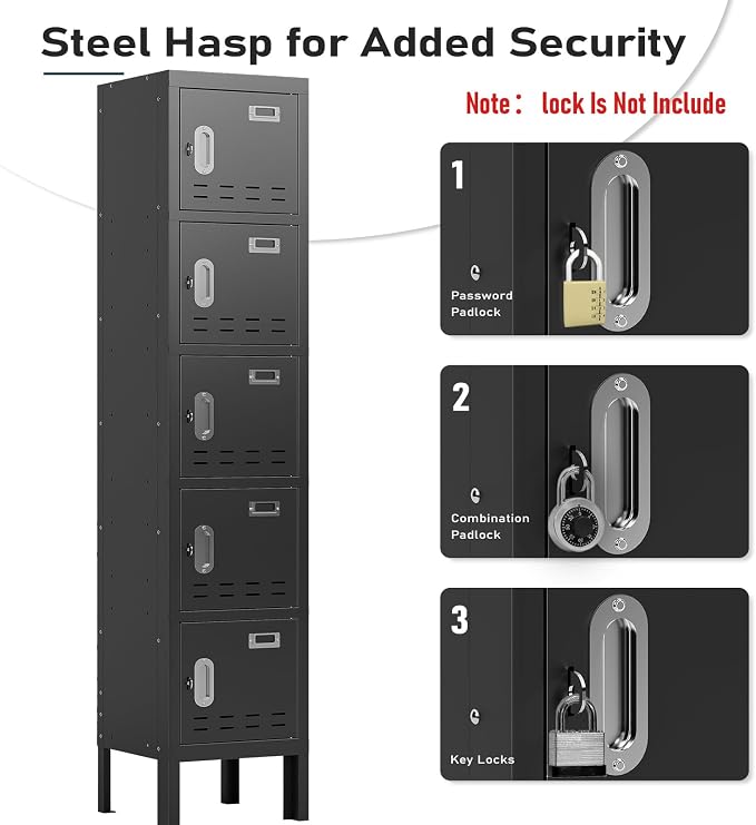 BUTISOW Metal Lockers - 66" Height Steel Lockers for Employees with 5 Door Storage Locker with Card Slot for Employees Gym School Home Office Garage - Assembly Required