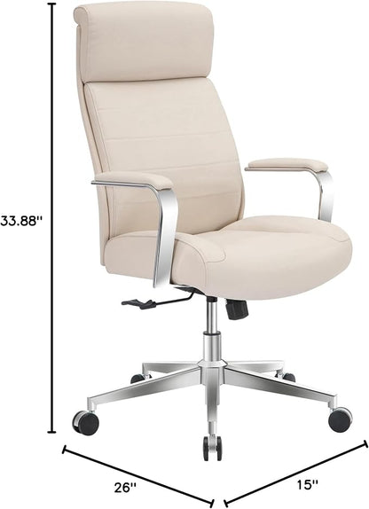 Realspace® Modern Comfort Modee Vegan Leather High-Back Executive Office Chair, Sand/Chrome, BIFMA Compliant
