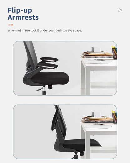 Office Chair Desk Computer Chair with Lumbar Support Flip-up Arms Swivel Rolling Executive Task Mesh Adjustable Ergonomic for Adults(Grey)