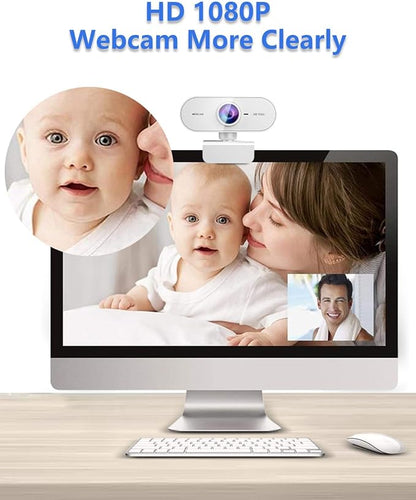 Webcam 1080P HD Web cam for PC with Microphone,Noise Cancellation,Wide-Angle Lens,Auto Light Correction,Plug & Play USB Webcams for Laptop,Desktop,PC,Mac,Zoom,Skype White