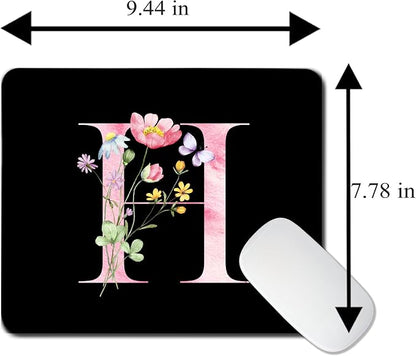 Mouse Pad Pinks Flowers Initial Letters Mousepad Desktop Laptop Computer Accessories Home Office Gaming Work Desk Computer Non-Slip Rubber Monogram Floral Alphabet A-Z mousepad (H)
