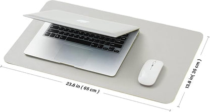 Leather Desk Mat - Small Non-Slip PU Desk Pad for Office and Home - Desk Organization and Accessories - Ideal for Large Mouse Pad and Small Desk Mats on Top of Desks (Silver,23.6"x 13.8")