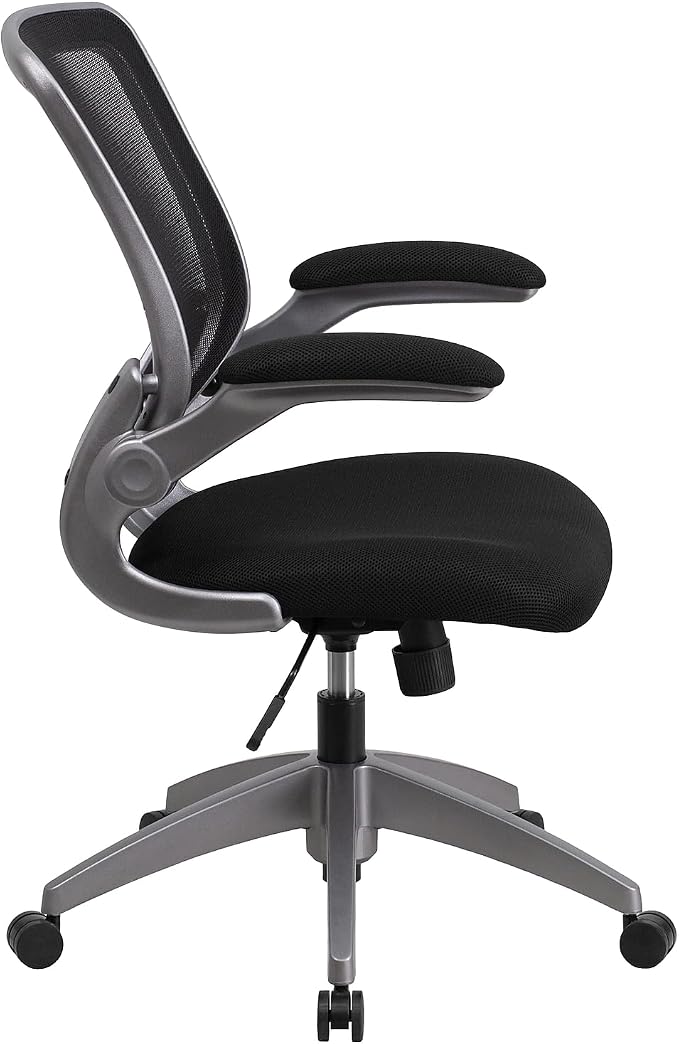 Flash Furniture Kale Mid-Back Black Mesh Swivel Ergonomic Task Office Chair with Gray Frame and Flip-Up Arms