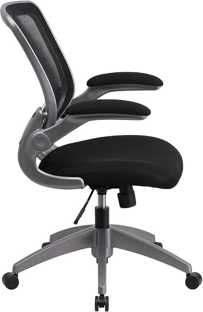 Flash Furniture Kale Mid-Back Black Mesh Swivel Ergonomic Task Office Chair with Gray Frame and Flip-Up Arms