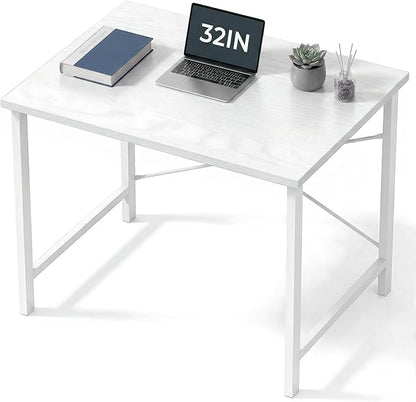 Sweetcrispy Computer Desk 31 Inch Home Office Desks for Small Spaces, Gaming Writing Study Work Table with Storage Bag and Headphone Hook for Bedroom, White