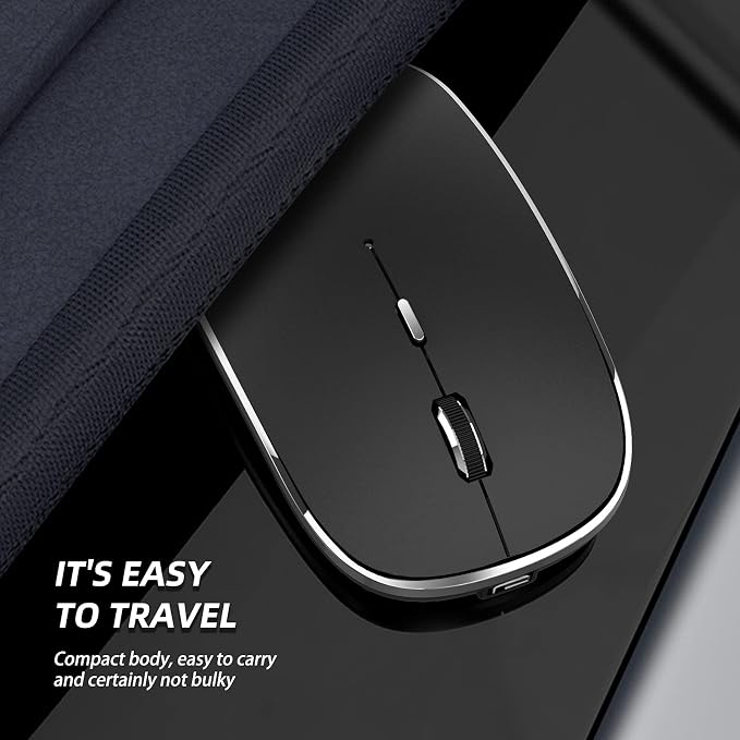 Halpilt Wireless Mouse Chargeable Portable Silent USB-A and Type-C Dual Mode Wireless Mouse 3 Adjustable DPI for Laptop, Mac, Android, PC (Q23S Black)