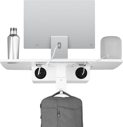 AVLT 44" Height Adjustable Foot Pedal Rolling Desk with Shelf White | 3 ft 8 inches - Pneumatic Laptop Standing Desk Cart - Mobile Laptop Cart Computer Projector Cart with Brake Casters