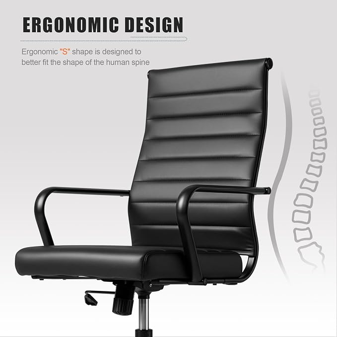 Okeysen Leather Office Desk Chair, Conference Room Chairs Executive Chair Ribbed, Ergonomic Height Adjustable Swivel Rolling Chair for Home Office