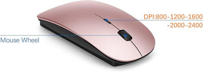 Wireless Keyboard and Mouse Ultra Slim Combo, TopMate 2.4G Silent Compact USB 2400DPI Mouse and Scissor Switch Keyboard Set with Cover, Batteries Included, for PC/Laptop/Windows/Mac - Rose Gold Black