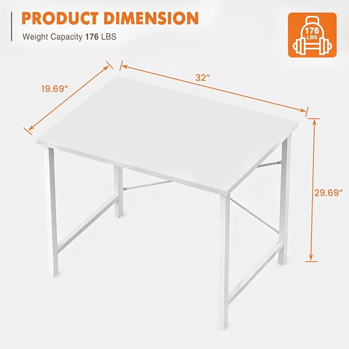 Sweetcrispy Computer Desk 31 Inch Home Office Desks for Small Spaces, Gaming Writing Study Work Table with Storage Bag and Headphone Hook for Bedroom, White