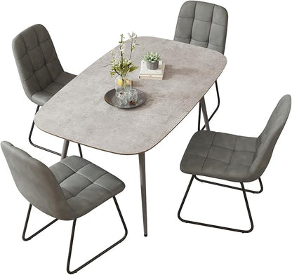 HIPIHOM 47''Dining Table Set for 4,Modern Wood Dining Table,Leather Dining Chairs 4,Table and Chairs Set of 4,Ideal for Kitchen Dining Room (Gray Table + 4 U-Shaped Gray Chairs, 47.2")