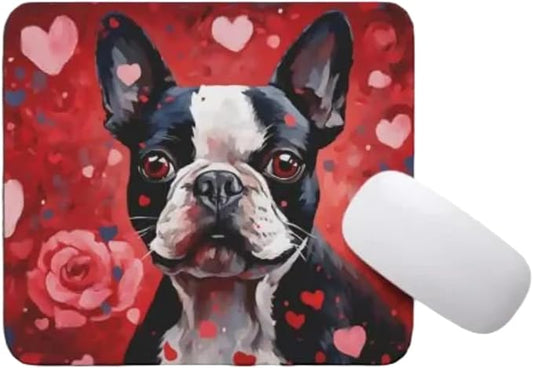 Boston Terrier Mouse Pad Dog with Red Hearts Pattern Non-Slip Rubber Mouse Pad Puppy in Love Mouse Pad for Home Office Work Desk Computer Desktop Laptop for Dog Lovers