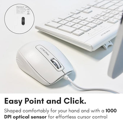 Macally 104 Key USB Wired Keyboard and Mouse Combo with Apple Shortcut Keys for Mac, iMac, Macbook, and Windows PC (MKEYECOMBO), White