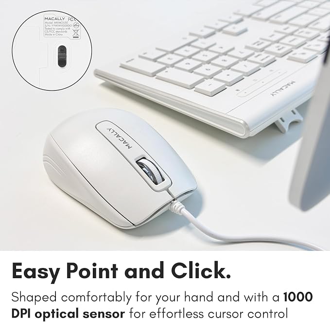 Macally 104 Key USB Wired Keyboard and Mouse Combo with Apple Shortcut Keys for Mac,iMac,MacBook,and Windows PC (MKEYECOMBO),White,(Pack of 10)