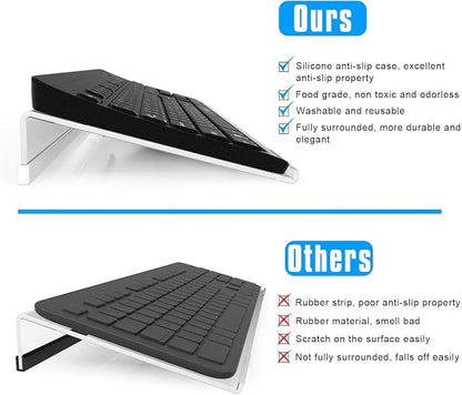 Richboom Clear Acrylic Tilted Computer Keyboard Holder for Easy Ergonomic Typing, Upgraded Version, Keyboard Stand with Silicone Anti-Slip Case for Office Desk, Home, School, Clear