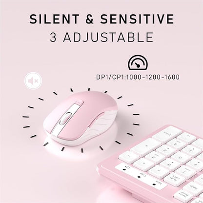 Wireless Keyboard and Mouse, 2.4GHz Cordless Keyboard Mouse Combo, Optical Mouse, Plug and Play USB Receiver, Compatible with Windows, Mac, Laptop, and PC（White Pink）