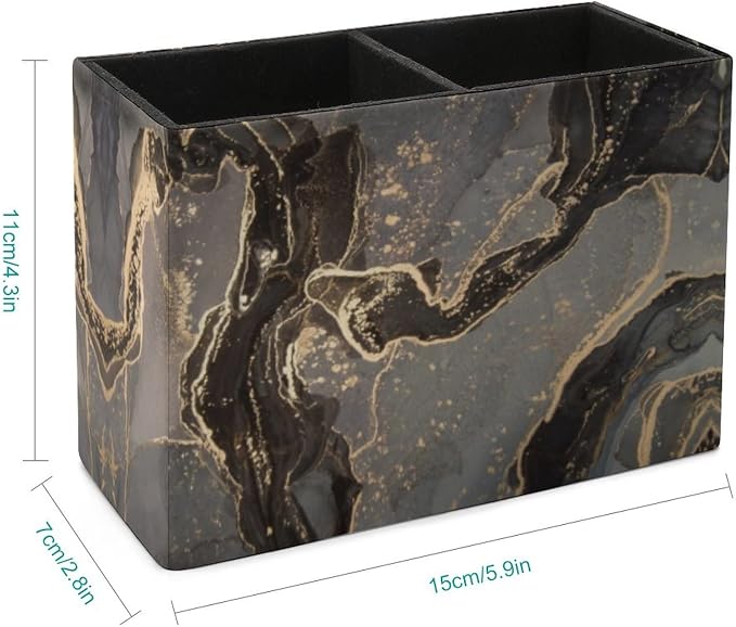 Niapessel Pencil Holder for Desk, Black Gold Marble Pen Holder Storage Desktop Pen Organizer Desk Pencil Organizer Makeup Brush Holder for Office School College Leather