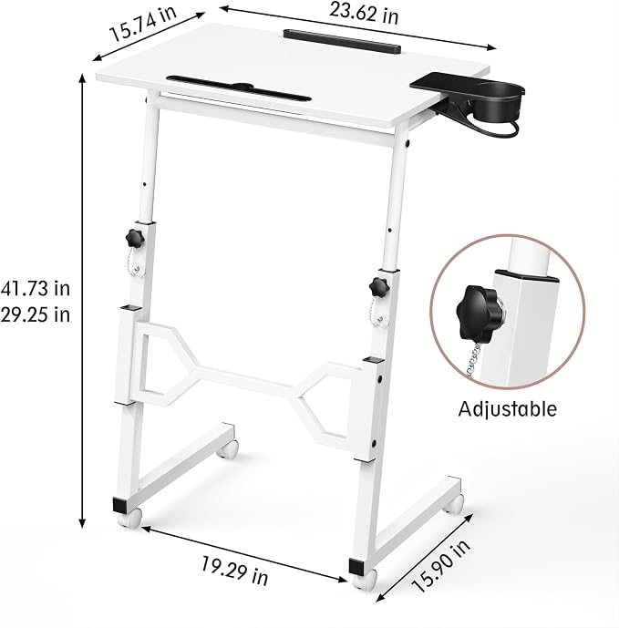 Enayplon Small Standing Desk with Wheels, Portable Treadmill Desk, Rolling Desk Adjustable Height for Laptop, Mobile Standing Table for Walking Pad, Bedside Table