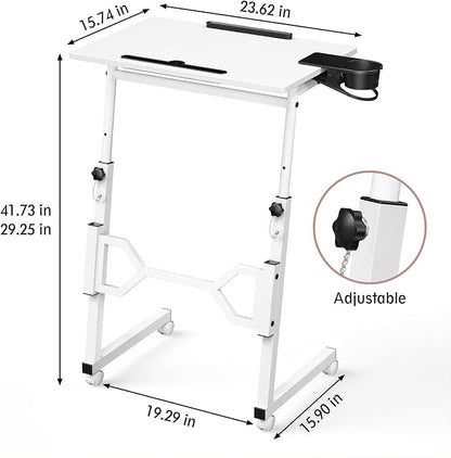 Enayplon Small Standing Desk with Wheels, Portable Treadmill Desk, Rolling Desk Adjustable Height for Laptop, Mobile Standing Table for Walking Pad, Bedside Table