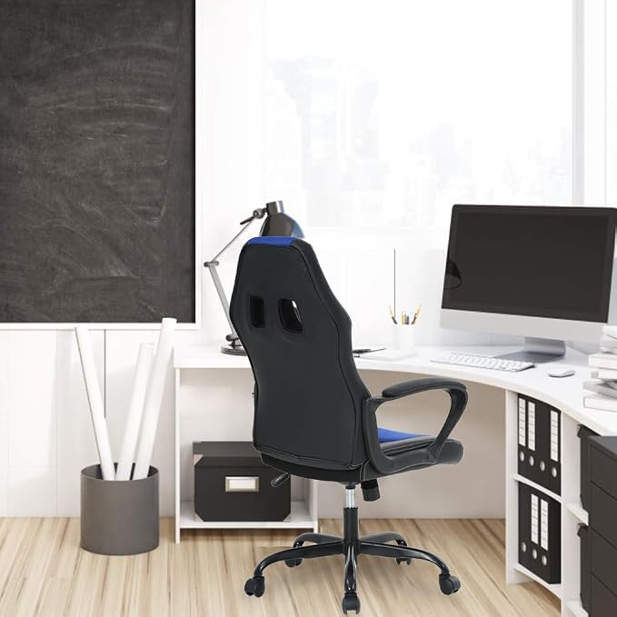 Ergonomic Office Chair Cheap Desk Chair PC Gaming Chair Rolling PU Leather Swivel Chair Executive Computer Chair Lumbar Support for Women, Men(Blue)